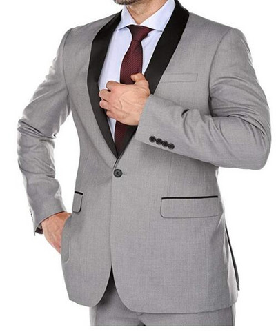 Γκρι αντρικό κοστούμι με λεπτή εφαρμογή Νυφικές φόρμες για άνδρες Προσαρμοσμένες ανδρικές φόρμες blazer ανδρικές στολές γαμπρού σμόκιν 2 τεμαχίων Terno Masculino (Σακάκι+παντελόνι)