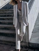 Kumsvag 2022 nyári női nadrág öltönyök 2 részes készletek Alkalmi tömör szatén blézerek kabátok és flare nadrágok női elegáns öltöny ruhák