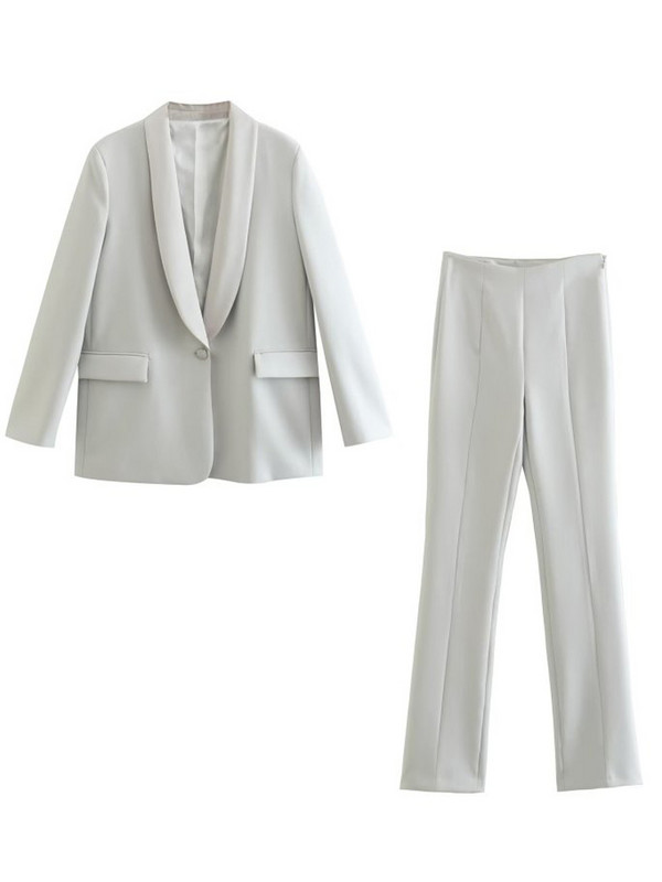 Kumsvag 2022 nyári női nadrág öltönyök 2 részes készletek Alkalmi tömör szatén blézerek kabátok és flare nadrágok női elegáns öltöny ruhák