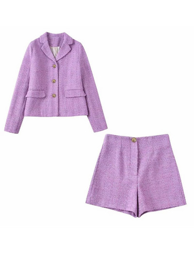 Kumsvag 2022 Φθινοπωρινά γυναικεία σορτς Κοστούμια 2 τεμαχίων Casual Solid Veins Blazers Παλτό και σορτς Γυναικείο κομψό κοστούμι Ρούχα