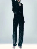 Kumsvag Γυναικεία Summer Solid 2 τεμάχια Σετ Κοστούμια 2022 Μόδα Φούντες Πουκάμισο σιφόν Μπλούζες και παντελόνια Γυναικεία κοστούμια δρόμου Ρούχα