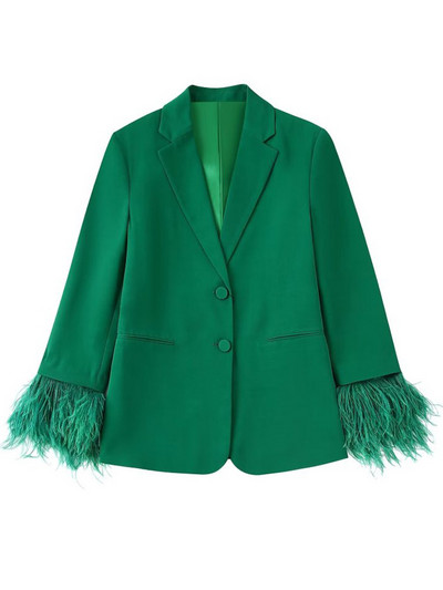 Kumsvag 2022 Καλοκαίρι Γυναικεία Παντελόνια Σετ 2 τεμαχίων Casual Solid Feather Blazers Παλτό και παντελόνι Γυναικείο Κομψό Κοστούμι OL Ρούχα