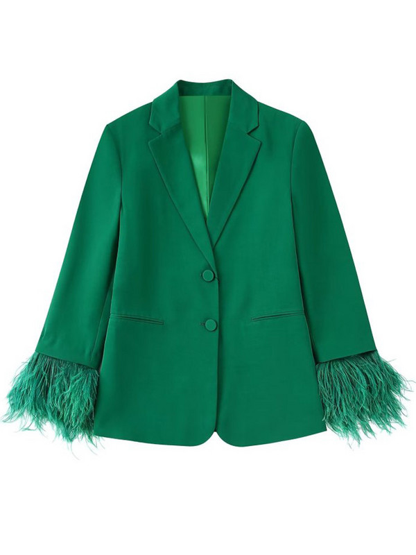 Kumsvag 2022 Καλοκαίρι Γυναικεία Παντελόνια Σετ 2 τεμαχίων Casual Solid Feather Blazers Παλτό και παντελόνι Γυναικείο Κομψό Κοστούμι OL Ρούχα