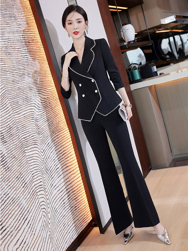 Μωβ Μαύρο διπλό γυναικείο κοστούμι παντελόνι Blazer Γυναικείο Γυναικείο Σετ 2 τεμαχίων Γυναικείο επαγγελματικό μπουφάν και παντελόνι