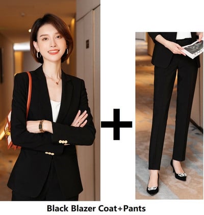 Γυναικείο Γραφείο Κομψό Επίσημο Σχέδιο Παντελόνι Φθινοπωρινό Χειμώνα Επαγγελματικές Γυναικείες επαγγελματικές φόρμες OL Styles Σετ μπλέιζερ