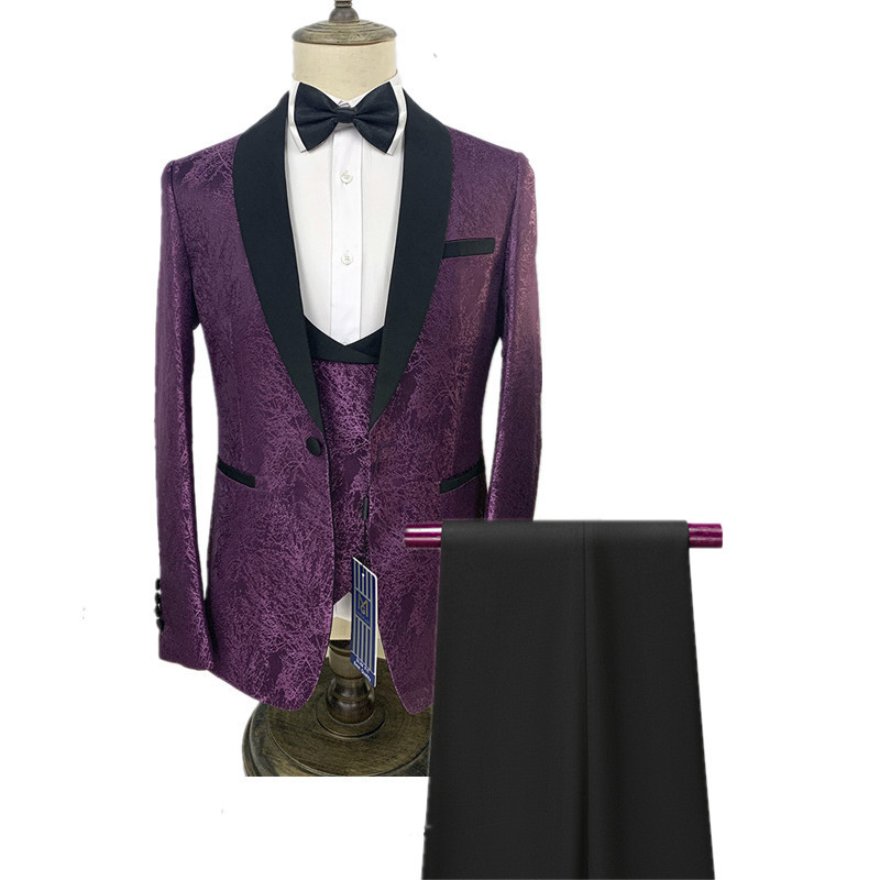 Σετ κοστούμι 3 τμχ Μπλέιζερ Τζακ Παντελόνι Γιλέκο / Ανδρική Μπουτίκ Γάμος Σκούρο Σχέδιο Γάμος Καλύτερη Οικοδέσποινα Επίσημο Παντελόνι φόρεμα