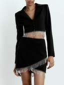 Kumsvag 2022 Φθινόπωρο Γυναικεία σετ 2 τεμαχίων Κοστούμια Μοντέρνες παγιέτες Κοντά μπουφάν και φούστα Γυναικεία γλυκά ρούχα στο δρόμο