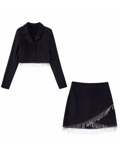 Kumsvag 2022 Φθινόπωρο Γυναικεία σετ 2 τεμαχίων Κοστούμια Μοντέρνες παγιέτες Κοντά μπουφάν και φούστα Γυναικεία γλυκά ρούχα στο δρόμο