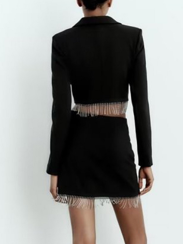 Kumsvag 2022 Φθινόπωρο Γυναικεία σετ 2 τεμαχίων Κοστούμια Μοντέρνες παγιέτες Κοντά μπουφάν και φούστα Γυναικεία γλυκά ρούχα στο δρόμο