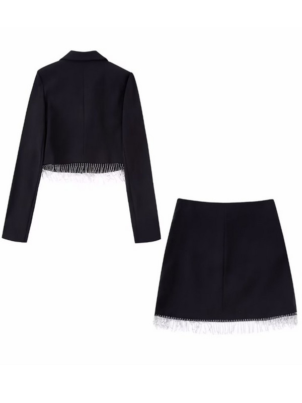 Kumsvag 2022 Φθινόπωρο Γυναικεία σετ 2 τεμαχίων Κοστούμια Μοντέρνες παγιέτες Κοντά μπουφάν και φούστα Γυναικεία γλυκά ρούχα στο δρόμο