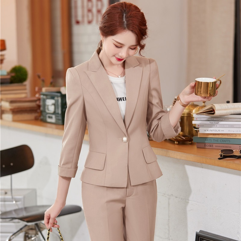 Επίσημα Ομοιόμορφα Σχέδια Παντελόνια Άνοιξη Φθινόπωρο με μισό μανίκι Επαγγελματικά επαγγελματικά ρούχα Blazers Γυναικεία παντελόνια