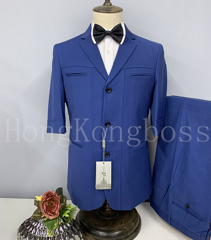 Καλοκαιρινό ανδρικό κοστούμι κάζουαλ δύο τεμαχίων γαμπροί με μασίφ σακάκι πέτο (Blazer+παντελόνι)