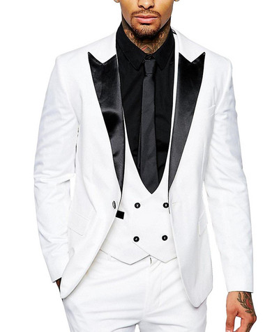 Ανδρικό κοστούμι casual επίσημο 3 τεμαχίων Επαγγελματικοί κουμπάροι Γκρι Λευκό Σαμπανιζέ πέτο σμόκιν για γάμου+παντελόνι+γιλέκο