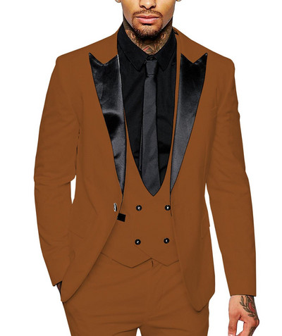 Ανδρικό κοστούμι casual επίσημο 3 τεμαχίων Επαγγελματικοί κουμπάροι Γκρι Λευκό Σαμπανιζέ πέτο σμόκιν για γάμου+παντελόνι+γιλέκο