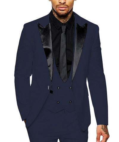 Ανδρικό κοστούμι casual επίσημο 3 τεμαχίων Επαγγελματικοί κουμπάροι Γκρι Λευκό Σαμπανιζέ πέτο σμόκιν για γάμου+παντελόνι+γιλέκο