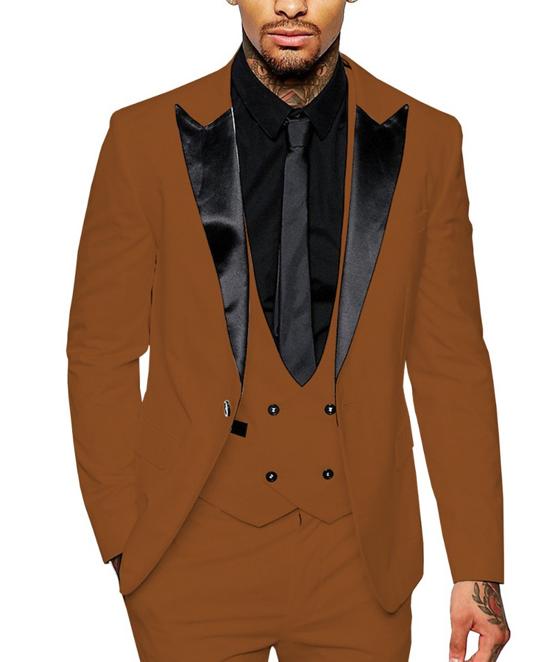 Ανδρικό κοστούμι casual επίσημο 3 τεμαχίων Επαγγελματικοί κουμπάροι Γκρι Λευκό Σαμπανιζέ πέτο σμόκιν για γάμου+παντελόνι+γιλέκο