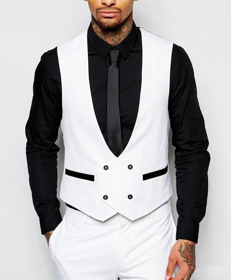 Ανδρικό κοστούμι casual επίσημο 3 τεμαχίων Επαγγελματικοί κουμπάροι Γκρι Λευκό Σαμπανιζέ πέτο σμόκιν για γάμου+παντελόνι+γιλέκο