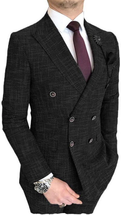 Ανδρική Μόδα 2 τεμαχίων Ανδρικό κοστούμι Διπλό Σμόκιν Κουμπάρους για Γάμο (Μπλάζερ+Παντελόνι)