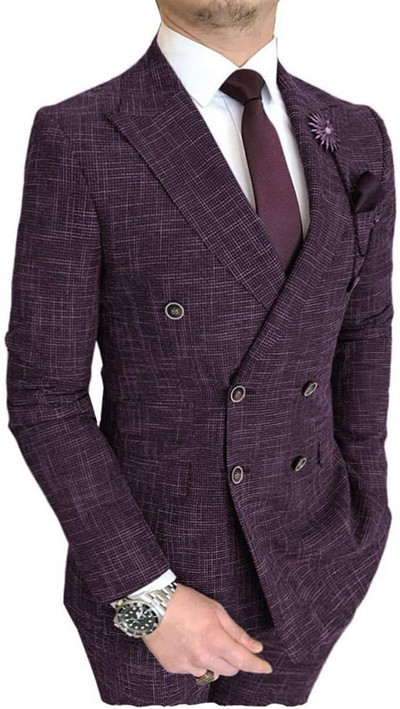 Ανδρική Μόδα 2 τεμαχίων Ανδρικό κοστούμι Διπλό Σμόκιν Κουμπάρους για Γάμο (Μπλάζερ+Παντελόνι)