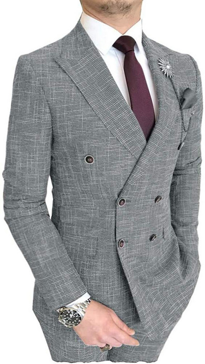 Ανδρική Μόδα 2 τεμαχίων Ανδρικό κοστούμι Διπλό Σμόκιν Κουμπάρους για Γάμο (Μπλάζερ+Παντελόνι)