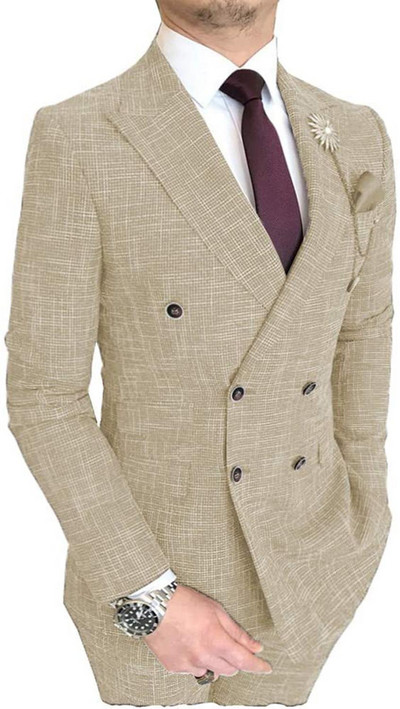 Ανδρική Μόδα 2 τεμαχίων Ανδρικό κοστούμι Διπλό Σμόκιν Κουμπάρους για Γάμο (Μπλάζερ+Παντελόνι)