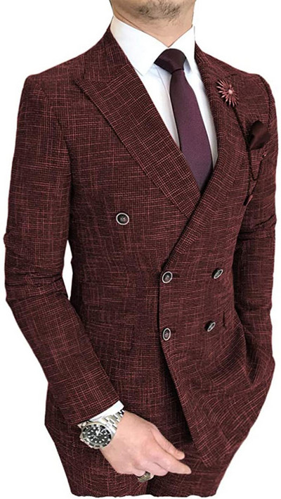 Ανδρική Μόδα 2 τεμαχίων Ανδρικό κοστούμι Διπλό Σμόκιν Κουμπάρους για Γάμο (Μπλάζερ+Παντελόνι)