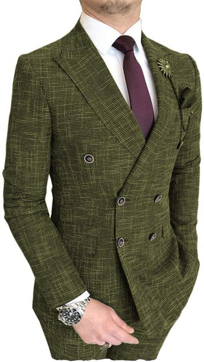 Ανδρική Μόδα 2 τεμαχίων Ανδρικό κοστούμι Διπλό Σμόκιν Κουμπάρους για Γάμο (Μπλάζερ+Παντελόνι)