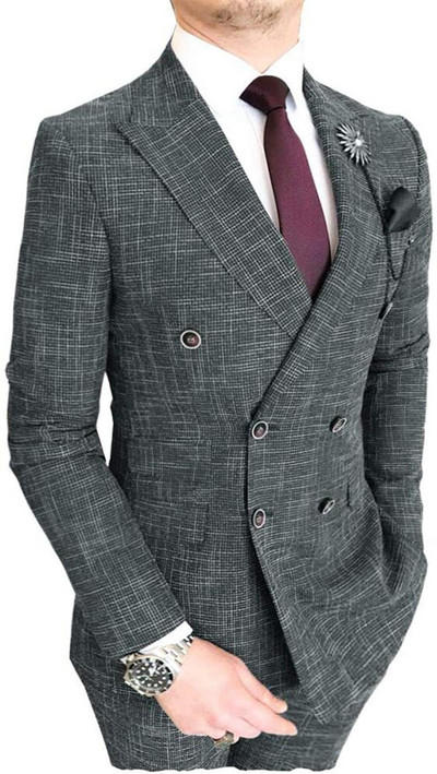 Ανδρική Μόδα 2 τεμαχίων Ανδρικό κοστούμι Διπλό Σμόκιν Κουμπάρους για Γάμο (Μπλάζερ+Παντελόνι)