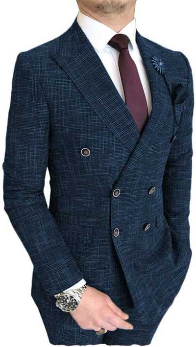 Ανδρική Μόδα 2 τεμαχίων Ανδρικό κοστούμι Διπλό Σμόκιν Κουμπάρους για Γάμο (Μπλάζερ+Παντελόνι)