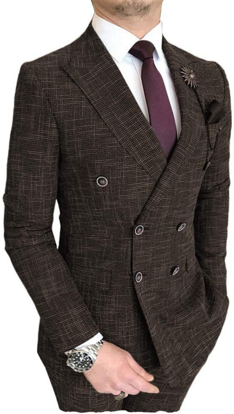 Ανδρική Μόδα 2 τεμαχίων Ανδρικό κοστούμι Διπλό Σμόκιν Κουμπάρους για Γάμο (Μπλάζερ+Παντελόνι)