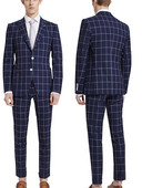 2 τεμάχια Ανδρικά Ναυτικά καρό Σμόκιν Επίσημα νυφικά νυφικών (Μπλάζερ+Παντελόνι)