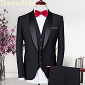 Ανδρικές φόρμες Thorndike 3 τεμαχίων Μαύρη εφαρμογή Casual Groomsmen Army Lapel Επαγγελματικά σμόκιν για επίσημο γάμο (Blazer+παντελόνι+γιλέκο)