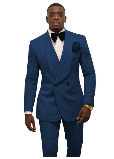 Ανδρικές φόρμες 2 τεμαχίων Επίσημο λεπτό σακάκι Σάλι Πέτο Λευκό Μαύρο Champange Προσαρμοσμένο κοστούμι Σμόκιν για τον γαμπρό (Μπλάζερ + Παντελόνι)