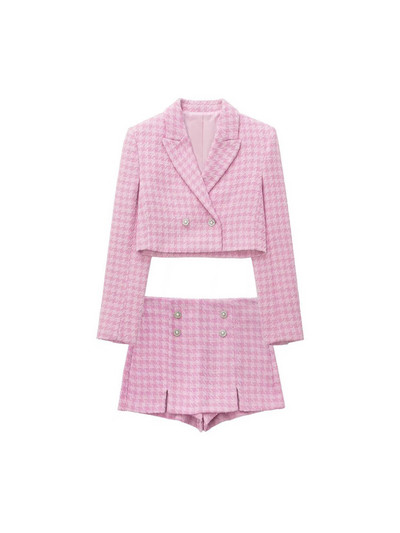 KUMSVAG 2022 Καλοκαίρι Γυναικεία Casual καρό κοστούμια 2 τεμαχίων Σετ Κοντά σακάκια Παλτό και σορτς Φούστες Γυναικείες φλέβες OL Κοστούμι δύο τεμαχίων