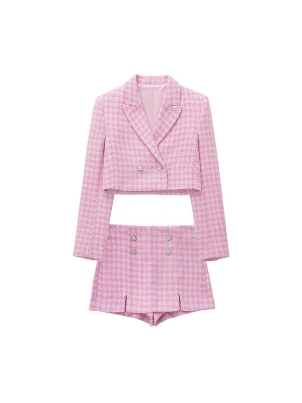 KUMSVAG 2022 Καλοκαίρι Γυναικεία Casual καρό κοστούμια 2 τεμαχίων Σετ Κοντά σακάκια Παλτό και σορτς Φούστες Γυναικείες φλέβες OL Κοστούμι δύο τεμαχίων