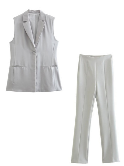 Kumsvag 2022 Καλοκαίρι Γυναικεία Παντελόνια Σετ 2 τεμαχίων Casual Solid γιλέκα Παλτό και παντελόνι Flare Γυναικείο Κομψό Κοστούμι δρόμου
