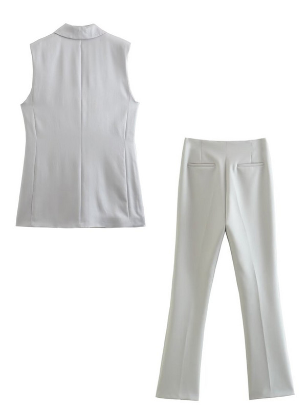 Kumsvag 2022 Καλοκαίρι Γυναικεία Παντελόνια Σετ 2 τεμαχίων Casual Solid γιλέκα Παλτό και παντελόνι Flare Γυναικείο Κομψό Κοστούμι δρόμου