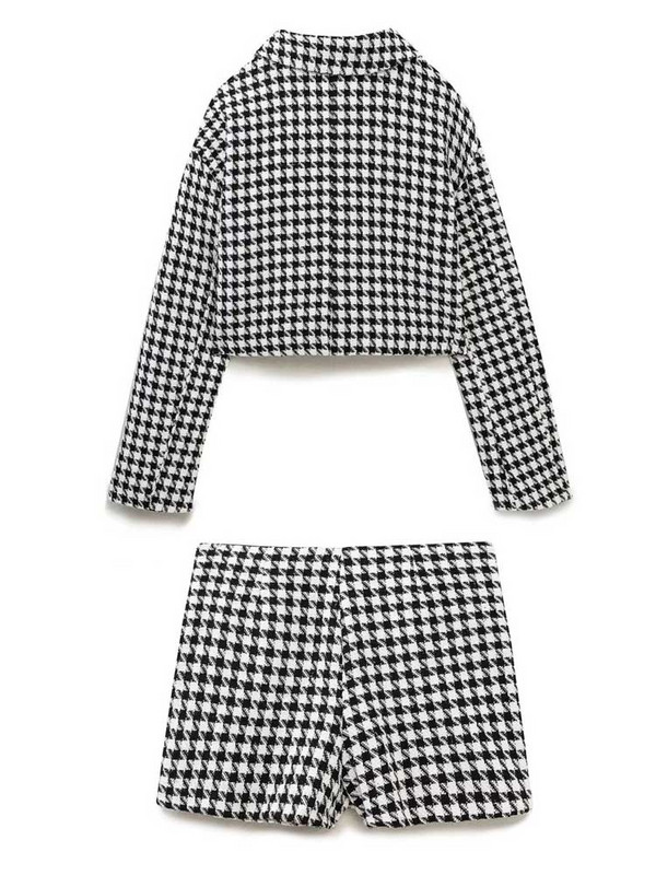 Kumsvag Kockás Rövidnadrágok Öltönyök 2 darabos Szettek 2022 Őszi Női Veins Blézerek Kabátok és Rövidnadrágok Szoknyák Női Elegáns Öltöny Ruházat