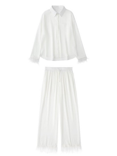 Kumsvag 2022 Καλοκαίρι Γυναικεία Σετ 2 τεμαχίων Κοστούμια Μόδα Πουκάμισα με μασίφ φτερά Μπλούζες και ίσια παντελόνια Γυναικεία κοστούμια δρόμου Ρούχα