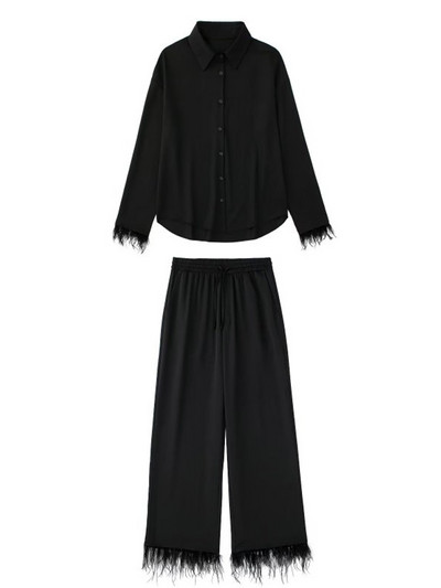 Kumsvag 2022 Καλοκαίρι Γυναικεία Σετ 2 τεμαχίων Κοστούμια Μόδα Πουκάμισα με μασίφ φτερά Μπλούζες και ίσια παντελόνια Γυναικεία κοστούμια δρόμου Ρούχα