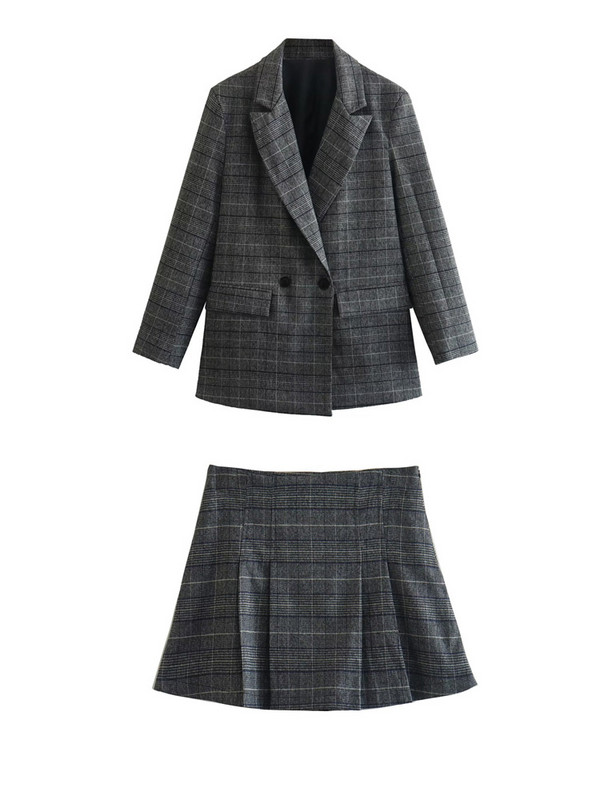 Kumsvag Γυναικεία φθινοπωρινά σορτς Κοστούμια 2 τεμαχίων Σετ 2022 Casual καρό σορτς Φούστες και σακάκια Γυναικεία Κομψά Κοστούμια OL