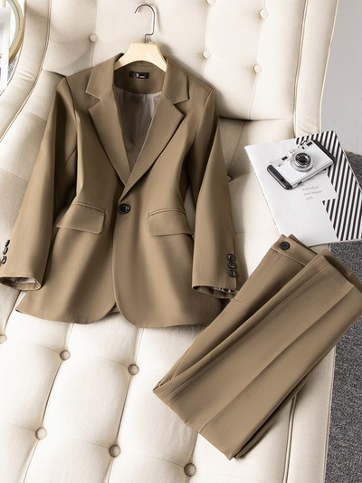 Χακί πράσινο μαύρο γυναικείο κοστούμι παντελόνι γραφείο Γυναικείο ίσιο σετ 2 τεμαχίων Γυναικείο επαγγελματικό φόρεμα σακάκι και παντελόνι με ένα κουμπί