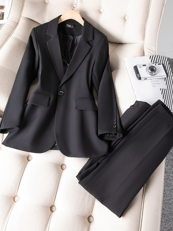 Χακί πράσινο μαύρο γυναικείο κοστούμι παντελόνι γραφείο Γυναικείο ίσιο σετ 2 τεμαχίων Γυναικείο επαγγελματικό φόρεμα σακάκι και παντελόνι με ένα κουμπί