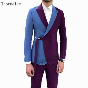 Thorndike 2020 Нов мъжки костюм 3 части смокинг Slim Fit червено кафе синьо за сватбена рокля Костюми Блейзър Панталон и жилетка