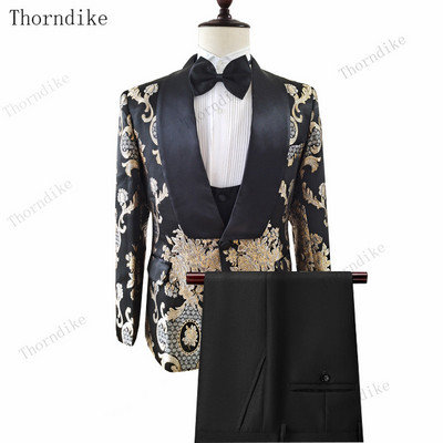 Thorndike 2020 New ανδρική φόρμα 3 τεμαχίων σμόκιν Slim Fit κόκκινο μπλε καφέ για νυφικά Παντελόνι και γιλέκο
