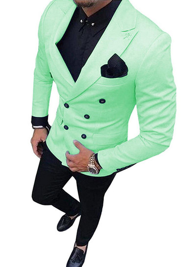 Νέο πράσινο ανδρικό κοστούμι 2020 με διπλό στήθος κοστούμι 2 τεμαχίων με εγκοπή πέτο σακάκι σακάκι και παντελόνι για βοτάνισμα , Πάρτι