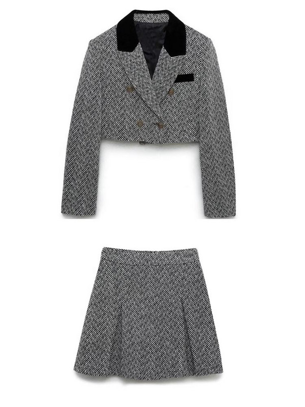 Kumsvag Γυναικείες φθινοπωρινές φούστες Κοστούμια 2 τεμαχίων Σετ 2022 Casual Veins Κοντά σακάκια και μίνι φούστα Γυναικεία Κομψά ρούχα OL