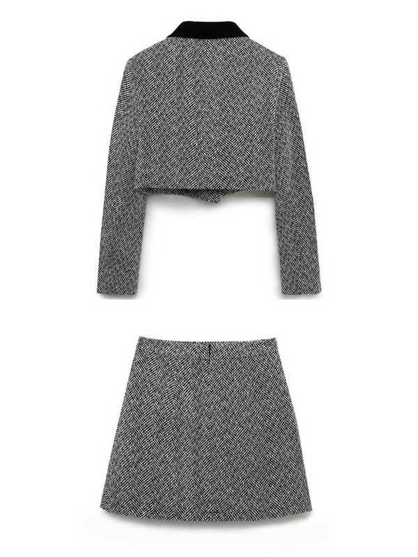 Kumsvag Γυναικείες φθινοπωρινές φούστες Κοστούμια 2 τεμαχίων Σετ 2022 Casual Veins Κοντά σακάκια και μίνι φούστα Γυναικεία Κομψά ρούχα OL