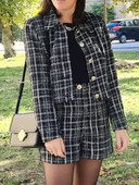 Kumsvag Καρό Veins Σορτς Κοστούμια 2 τεμαχίων Σετ 2022 Φθινόπωρο Γυναικεία Casual Μπουφάν Παλτό και σορτς Γυναικείο κομψό κοστούμι Ρούχα