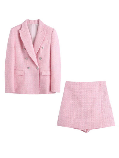 KUMSVAG 2022 Καλοκαιρινά Γυναικεία Casual Κοστούμια 2 τεμαχίων Σετ Veins Solid Blazers Παλτό και σορτς Γυναικεία Slim OL Κοστούμι δύο τεμαχίων